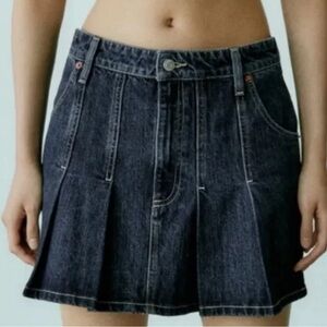 ZARA Women S Blue Denim Pleated Mini Skirt New Pockets Y2K 90s Vintage Look